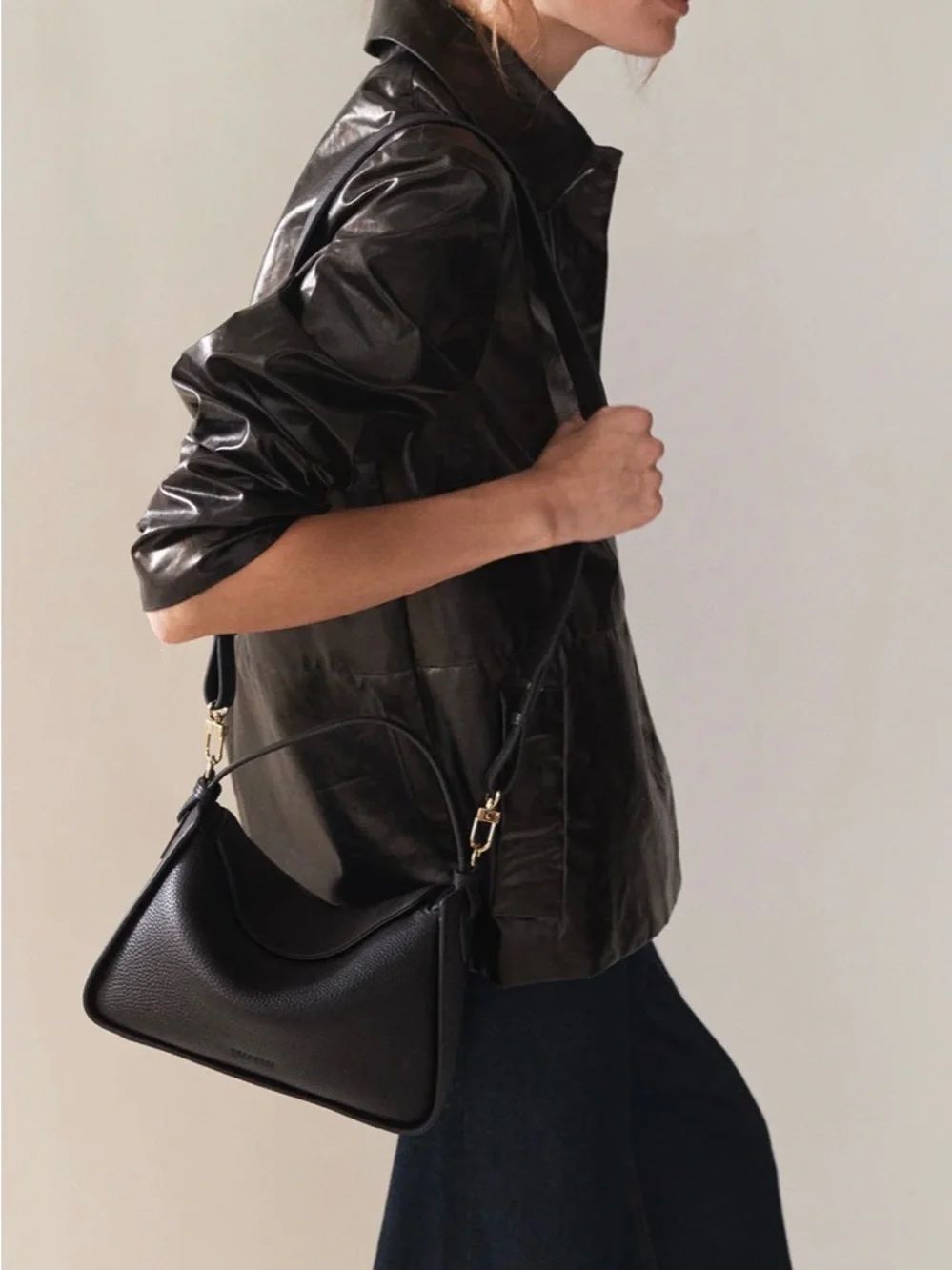 The Horse Clementine Bag in Black Pebbled Leather with Gold - Picture 7 of 8
